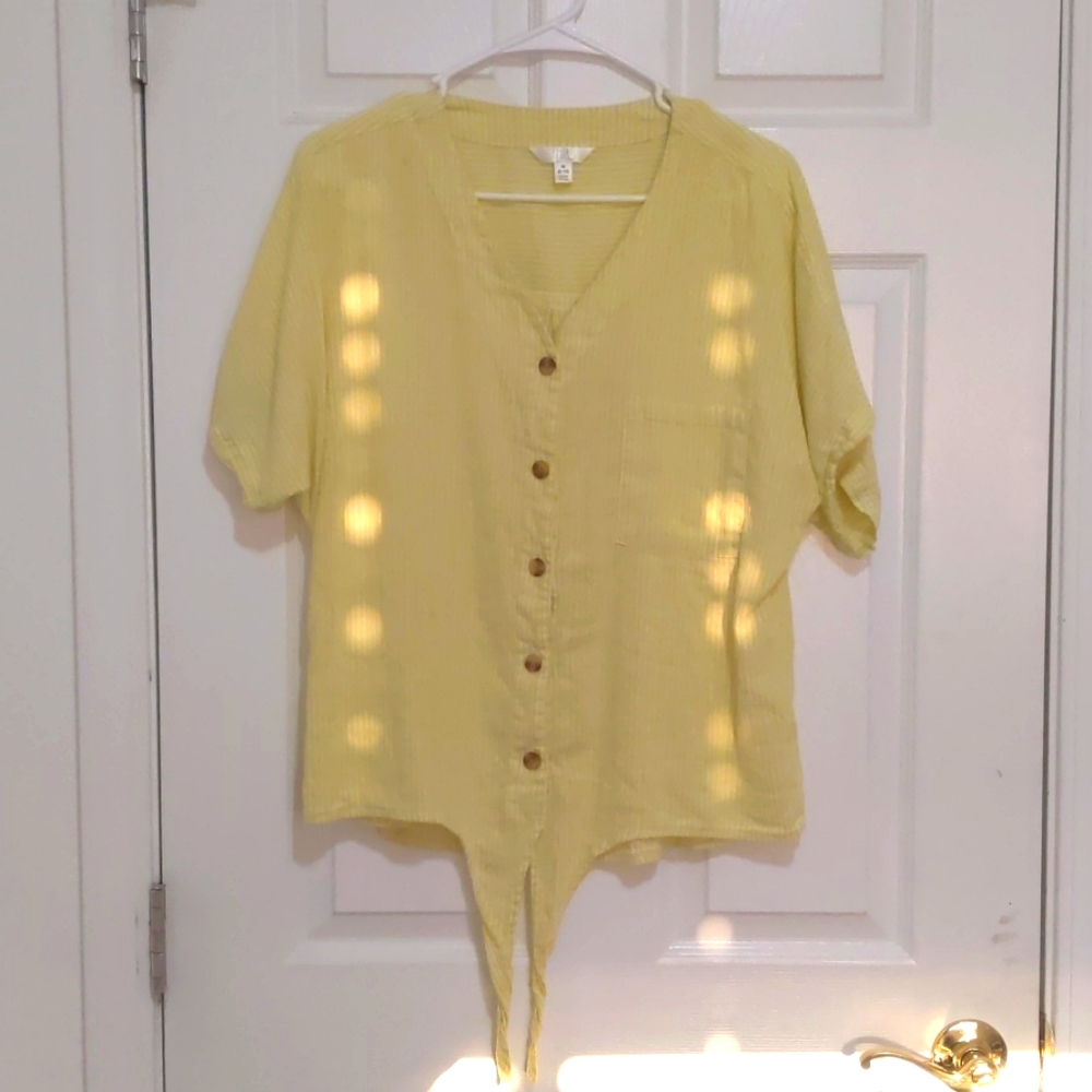 Yellow button down short sleeve top